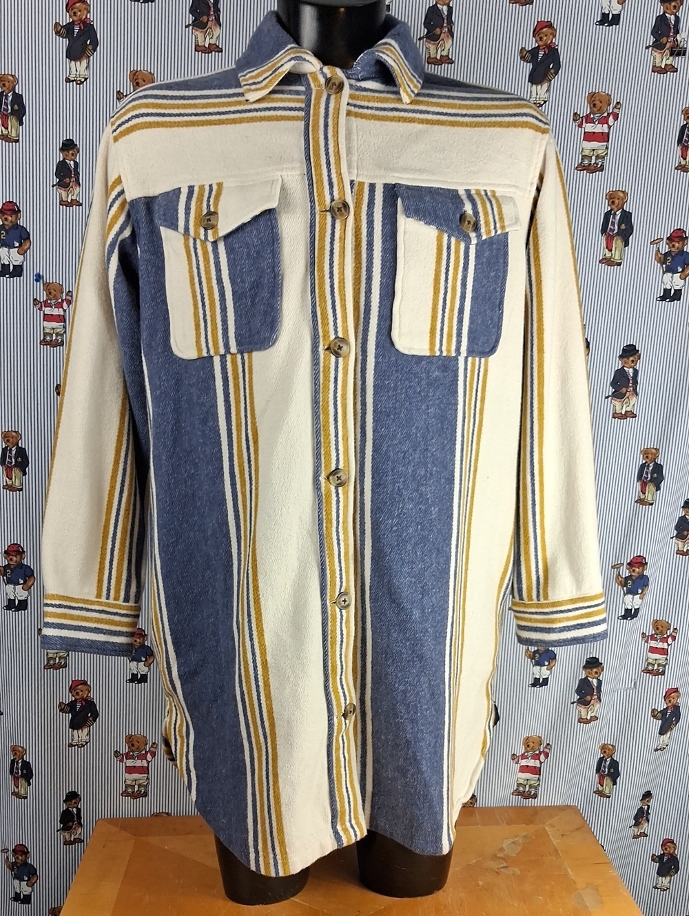 Women's Aerie Oversized Long Chunky Striped Button Soft Cotton S Shacket Jacket